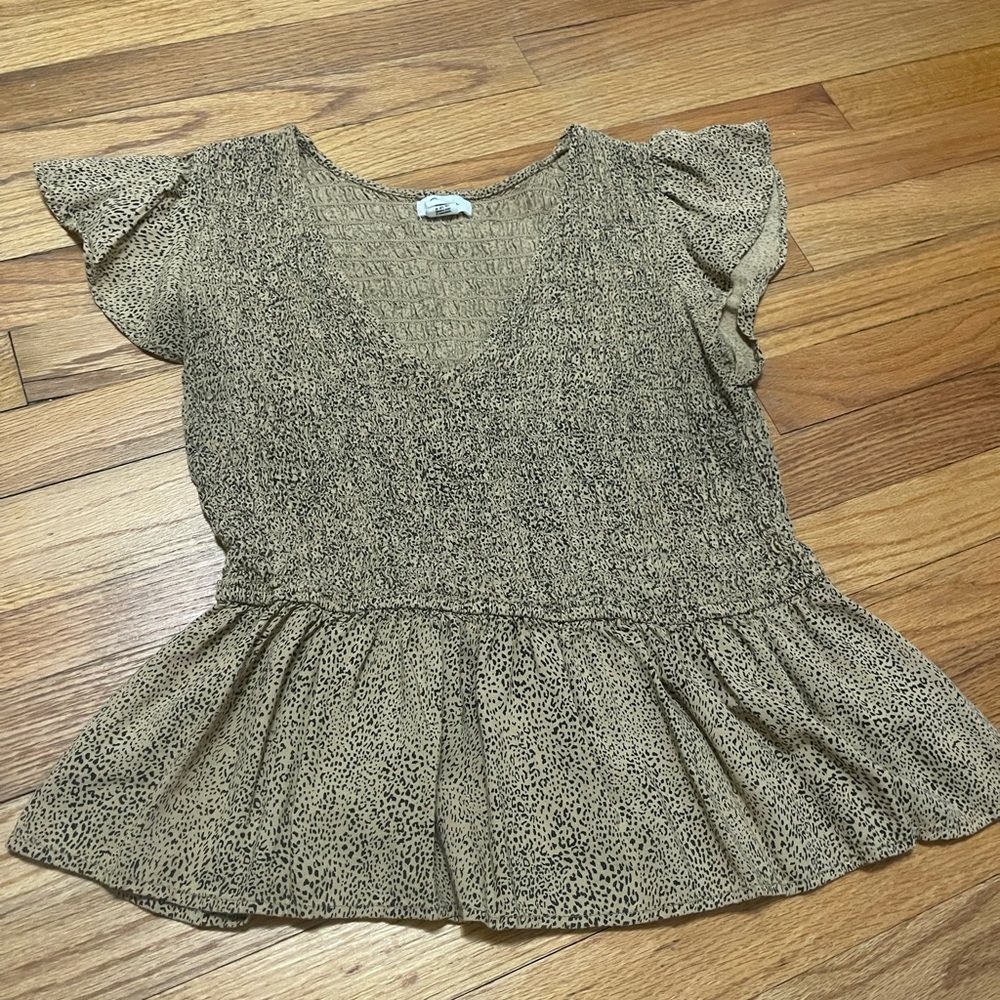 Brown Cheetah Print Peplum Top
